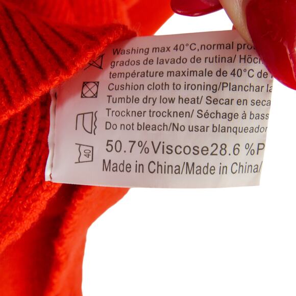 1980s Vintage Zeagoo Orange Red Scarlett High Neck Knit Sweater Small Retro - Picture 5 of 7